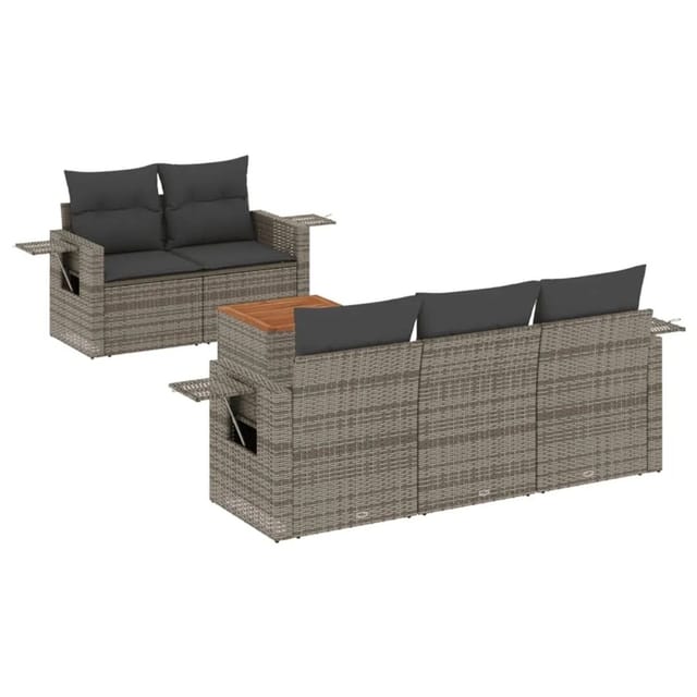 vidaXL 6-Tlg Garten-Sofagarnitur mit Kissen Grau Poly Rattan 3224450
