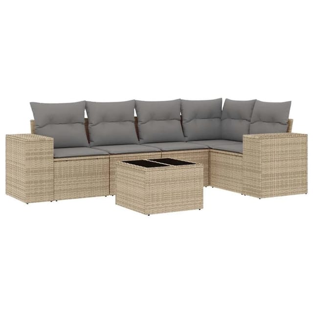vidaXL 6-Tlg Garten-Sofagarnitur mit Kissen Beige Poly Rattan 3222538