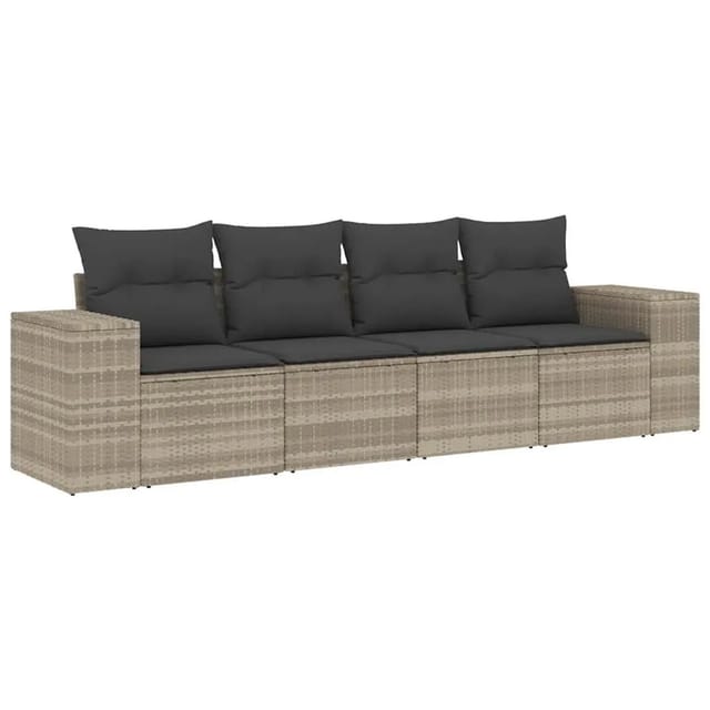 vidaXL 4-Tlg Garten-Sofagarnitur mit Kissen Hellgrau Poly Rattan 3222281
