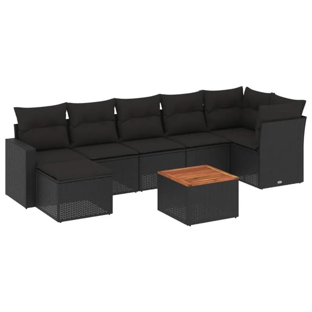 vidaXL 8-Tlg Garten-Sofagarnitur mit Kissen Schwarz Poly Rattan 3224228