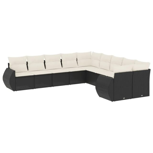 vidaXL 10-Tlg Garten-Sofagarnitur mit Kissen Schwarz Poly Rattan 3221905