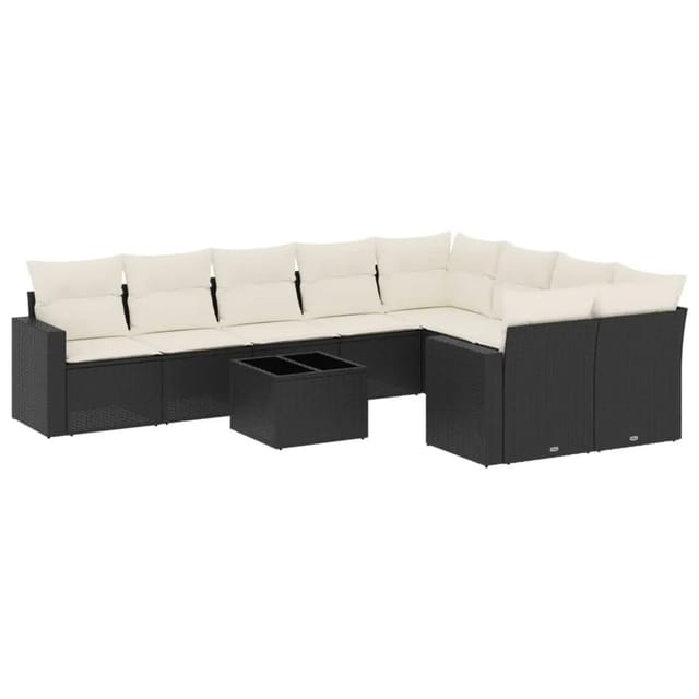 vidaXL 10-Tlg Garten-Sofagarnitur mit Kissen Schwarz Poly Rattan 3251783