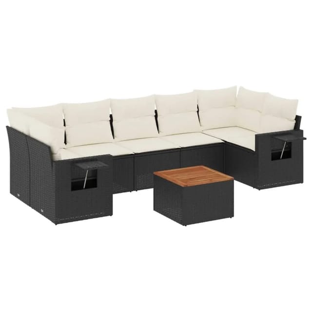 vidaXL 8-Tlg Garten-Sofagarnitur mit Kissen Schwarz Poly Rattan 3224474