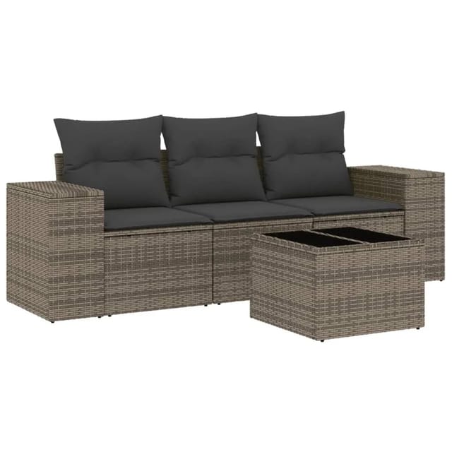 vidaXL 4-Tlg Garten-Sofagarnitur mit Kissen Grau Poly Rattan 3222269