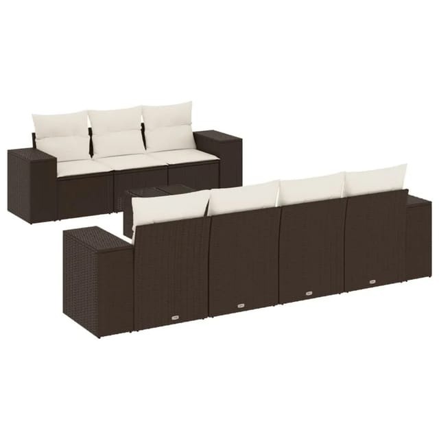 vidaXL 8-Tlg Garten-Sofagarnitur mit Kissen Braun Poly Rattan 3222332