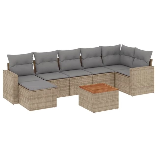 vidaXL 8-Tlg Garten-Sofagarnitur mit Kissen Beige Poly Rattan 3224232
