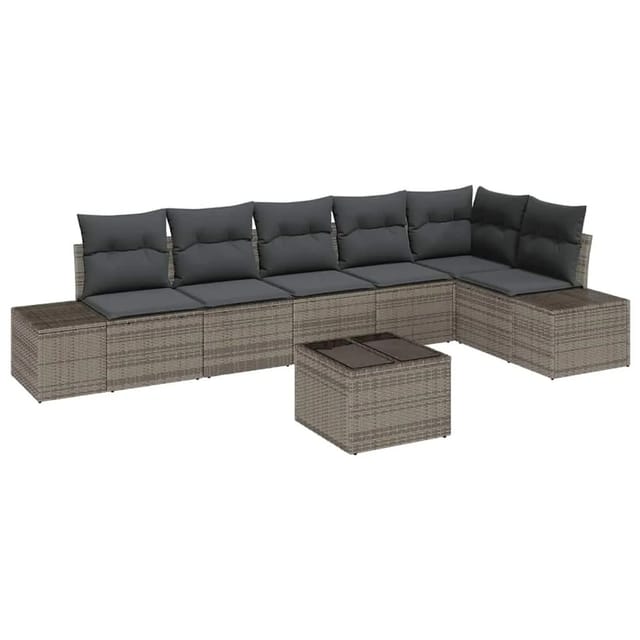 vidaXL Gartensofa-Set mit Speicher Hellgrau Poly-Rattan 3355758
