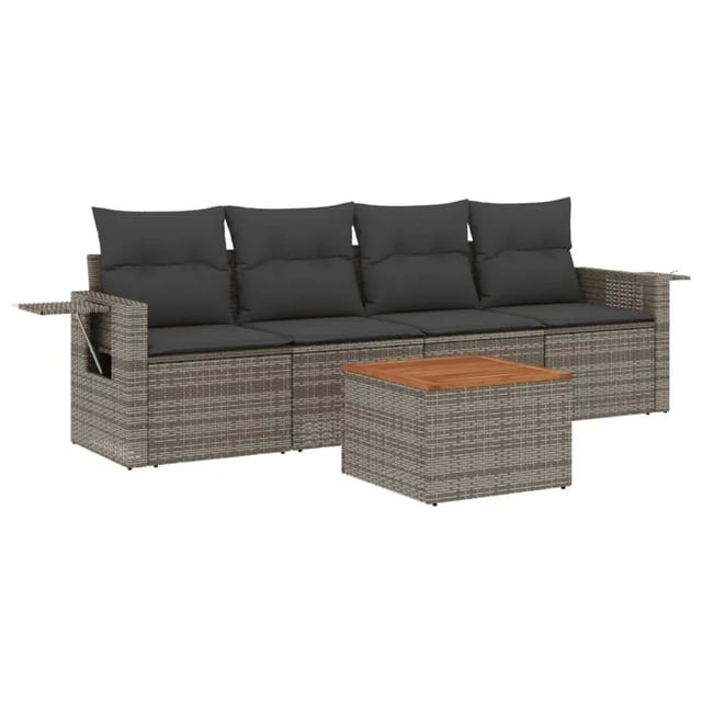 vidaXL 5-Tlg Garten-Sofagarnitur mit Kissen Grau Poly Rattan 3224443