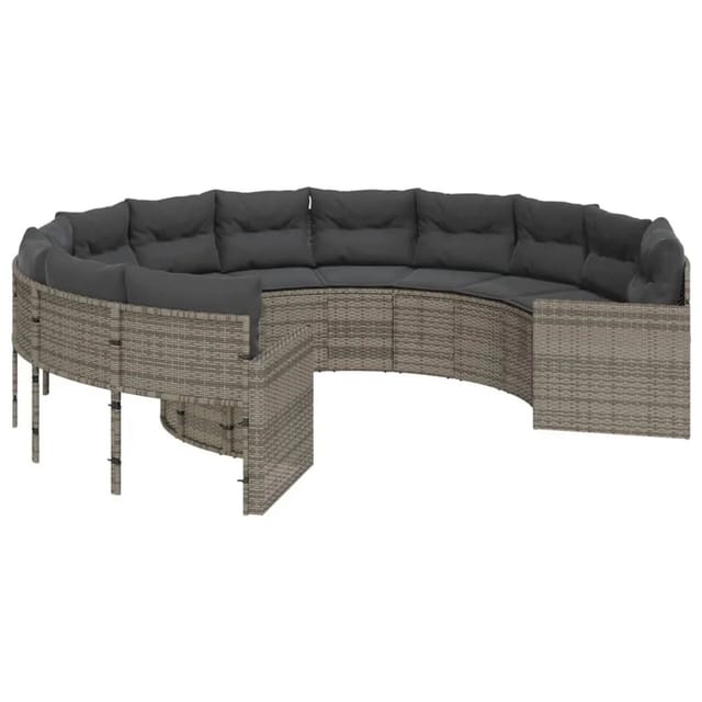vidaXL Gartensofa mit Kissen Rund Grau Poly Rattan 3318532