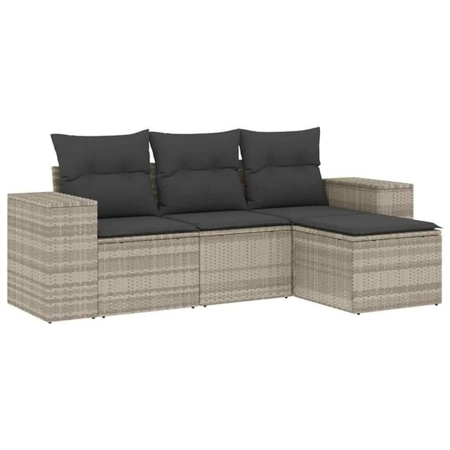 vidaXL 4-Tlg Garten-Sofagarnitur mit Kissen Hellgrau Poly Rattan 3222471