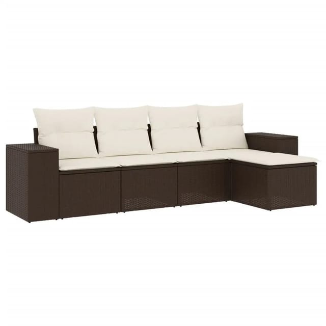 vidaXL 5-Tlg Garten-Sofagarnitur mit Kissen Braun Poly Rattan 3222492