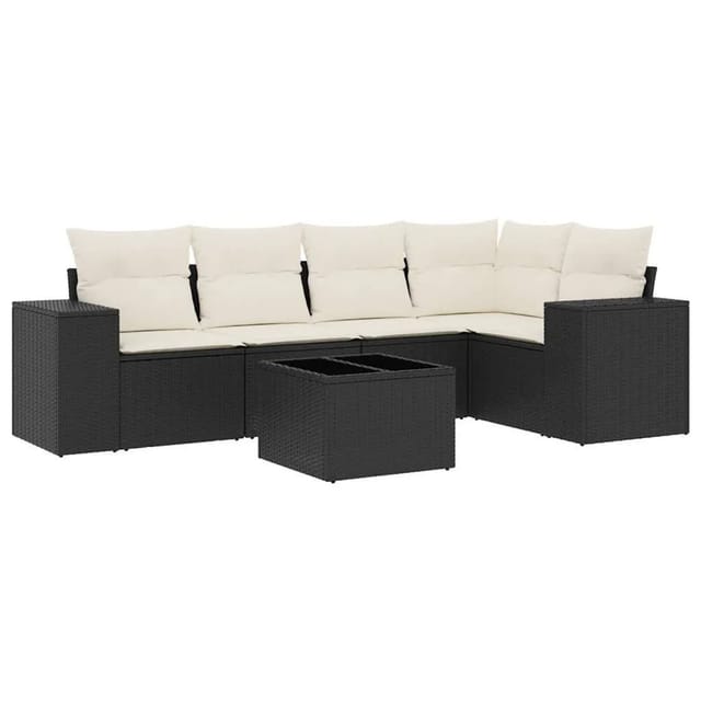 vidaXL 6-Tlg Garten-Sofagarnitur mit Kissen Schwarz Poly Rattan 3222535