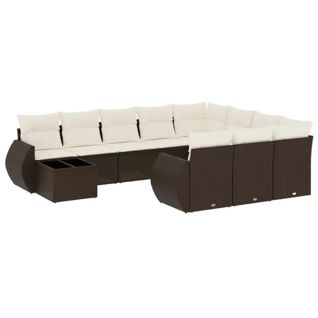 vidaXL 11-Tlg Garten-Sofagarnitur mit Kissen Braun Poly Rattan 3221932