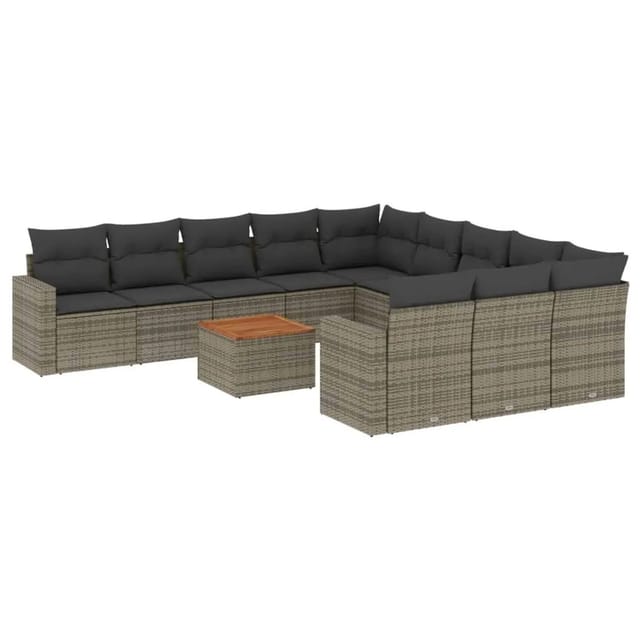 vidaXL 12-Tlg Garten-Sofagarnitur mit Kissen Grau Poly Rattan 3224352