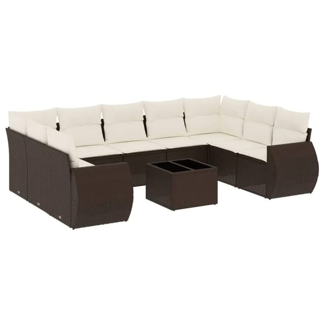 vidaXL 10-Tlg Garten-Sofagarnitur mit Kissen Braun Poly Rattan 3221812