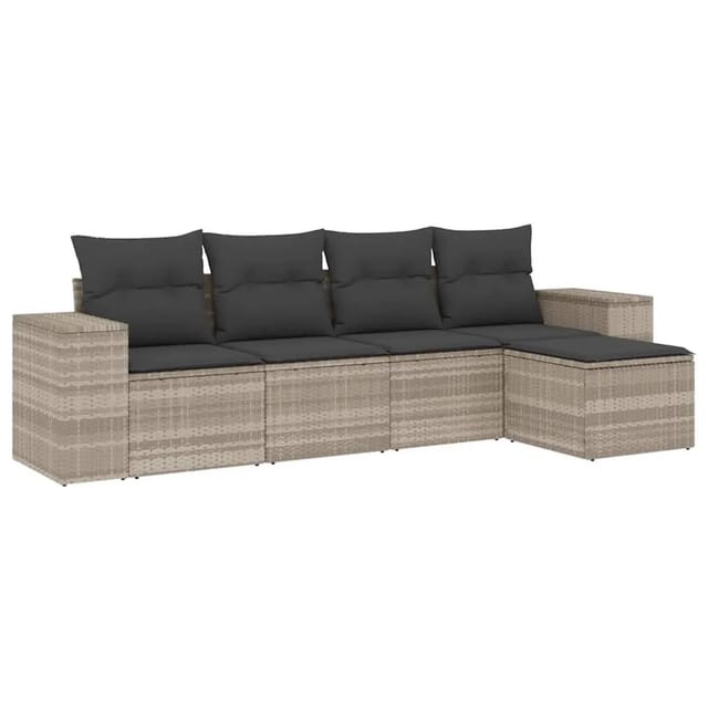 vidaXL 5-Tlg Garten-Sofagarnitur mit Kissen Hellgrau Poly Rattan 3222491