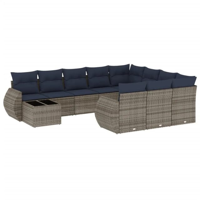 vidaXL 11-Tlg Gartensofa-Set mit Kissen Grau Polyrattan 3221930