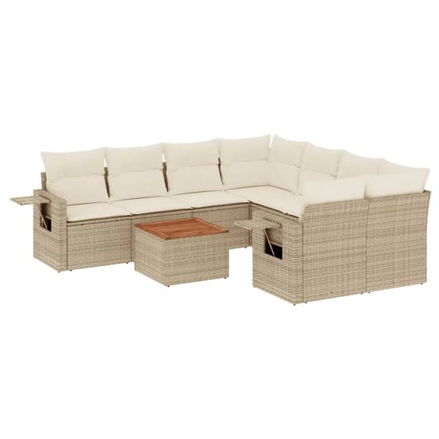 vidaXL 9-Tlg Garten-Sofagarnitur mit Kissen Beige Poly Rattan 3224490