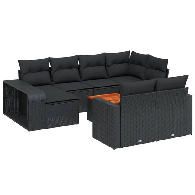 vidaXL 11-Tlg Garten-Sofagarnitur mit Kissen Schwarz Poly Rattan 3261305