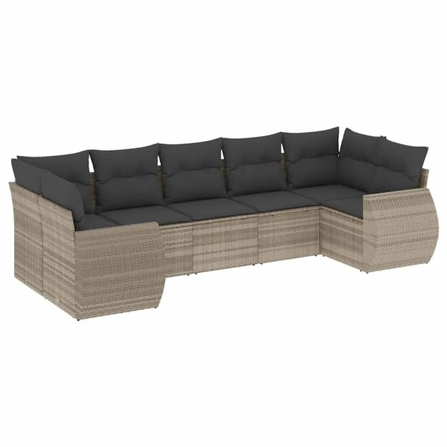 vidaXL 7-Tlg Garten-Sofagarnitur mit Kissen Hellgrau Poly Rattan 3221791