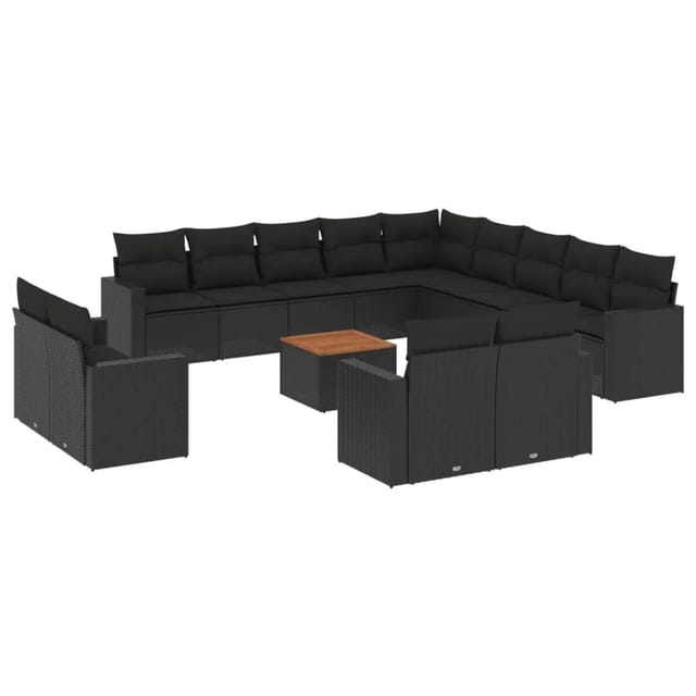 vidaXL 14-Tlg Garten-Sofagarnitur mit Kissen Schwarz Poly Rattan 3224396