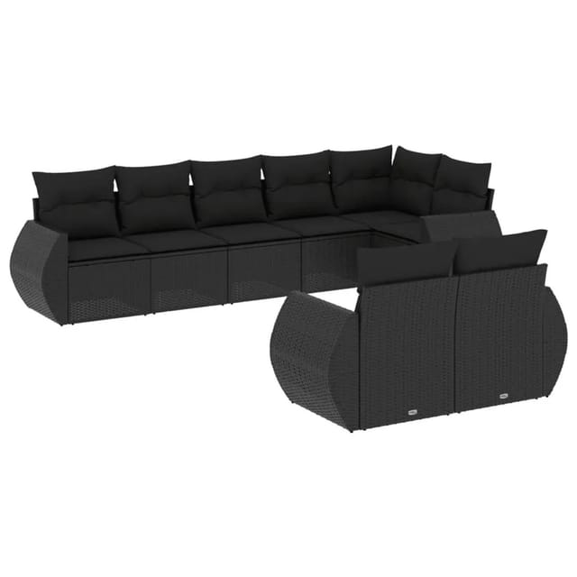 vidaXL 8-Tlg Garten-Sofagarnitur mit Kissen Schwarz Poly Rattan 3221614