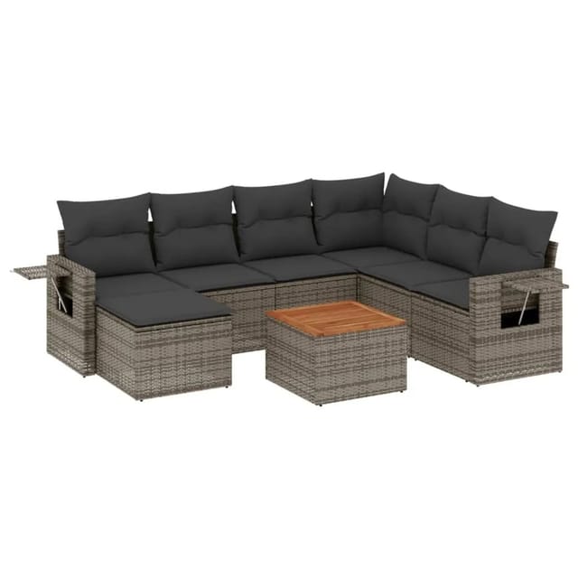 vidaXL 8-Tlg Garten-Sofagarnitur mit Kissen Grau Poly Rattan 3224681