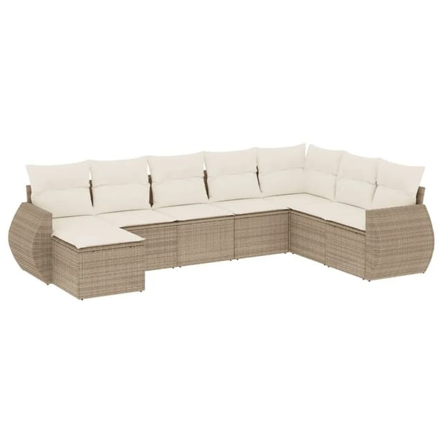 vidaXL 8-Tlg Garten-Sofagarnitur mit Kissen Beige Poly Rattan 3221757