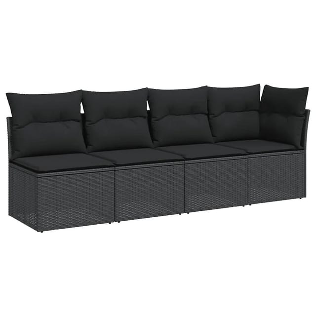 vidaXL Gartensofa mit Kissen 4-Sitzer Schwarz Poly Rattan 365964