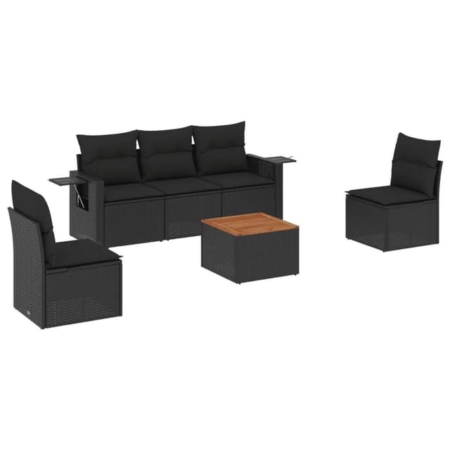 vidaXL 6-Tlg Garten-Sofagarnitur mit Kissen Schwarz Poly Rattan 3224501