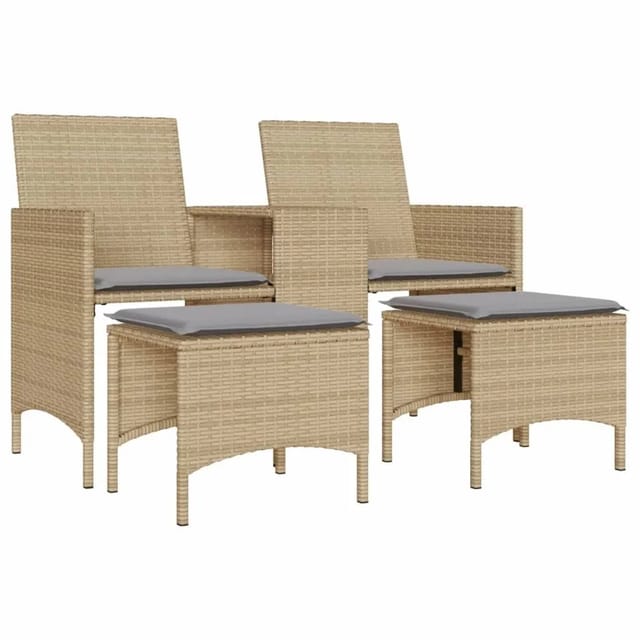 vidaXL Gartensofa 2-Sitzer mit Tisch und Hockern Beige Poly Rattan 4003893