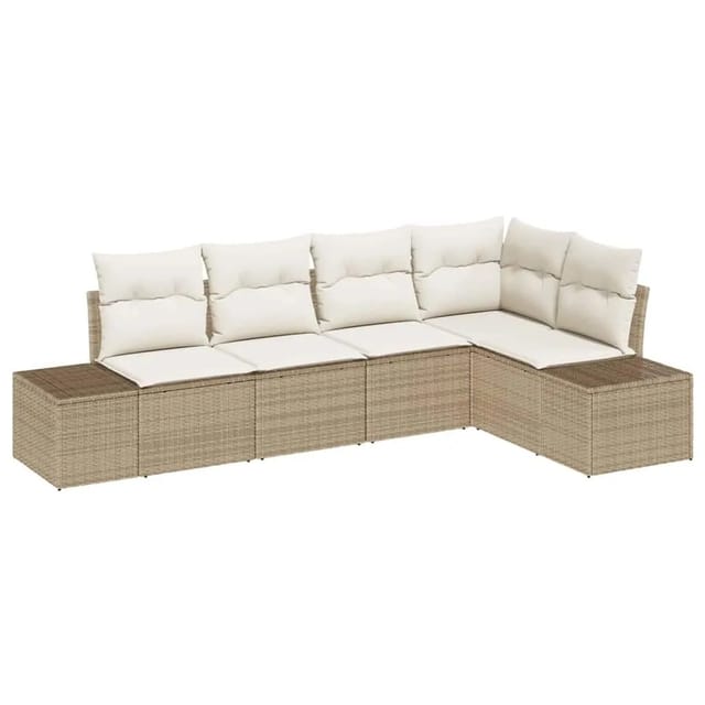 vidaXL Gartensofa-Set mit Speicher 5 Stk Beige und Creme Poly-Rattan 3355730