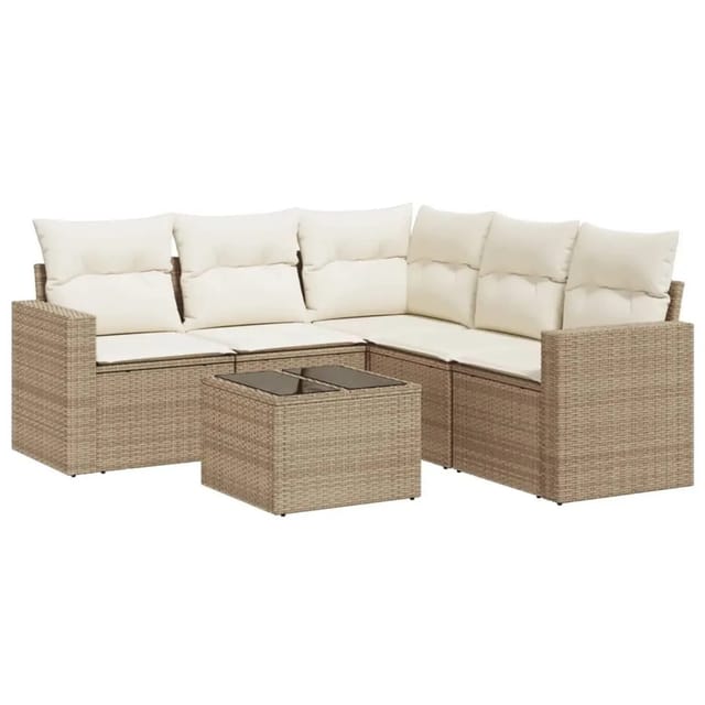 vidaXL 6-Tlg Garten-Sofagarnitur mit Kissen Beige Poly Rattan 3251295