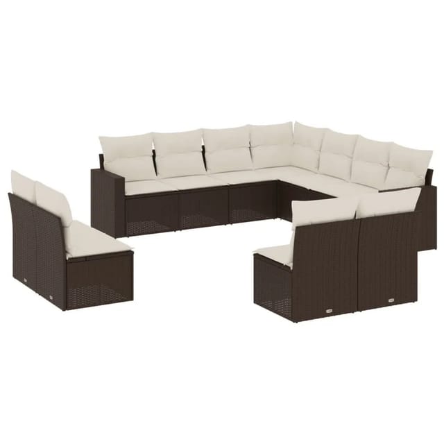vidaXL 11-Tlg Garten-Sofagarnitur mit Kissen Braun Poly Rattan 3251470