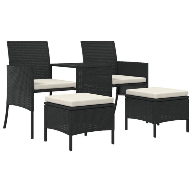 vidaXL Gartensofa 2-Sitzer mit Tisch und Hockern Schwarz Poly Rattan 317626