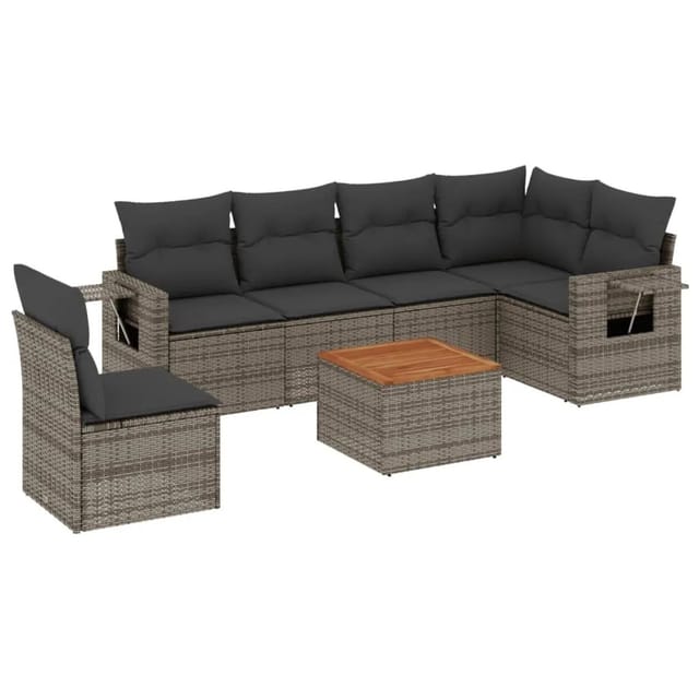 vidaXL 7-Tlg Garten-Sofagarnitur mit Kissen Grau Poly Rattan 3224590