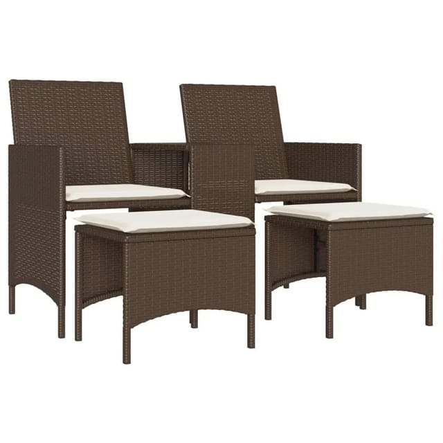 vidaXL Gartensofa 2-Sitzer mit Tisch und Hockern Braun Poly Rattan 4003891
