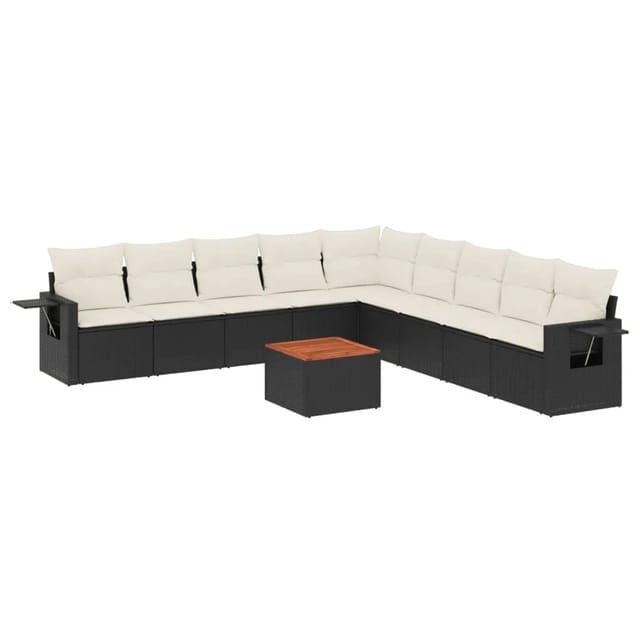 vidaXL 10-Tlg Garten-Sofagarnitur mit Kissen Schwarz Poly Rattan 3224607