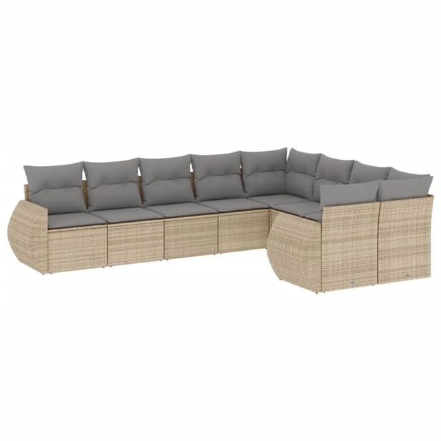 vidaXL 9-Tlg Garten-Sofagarnitur mit Kissen Beige Poly Rattan 3221838
