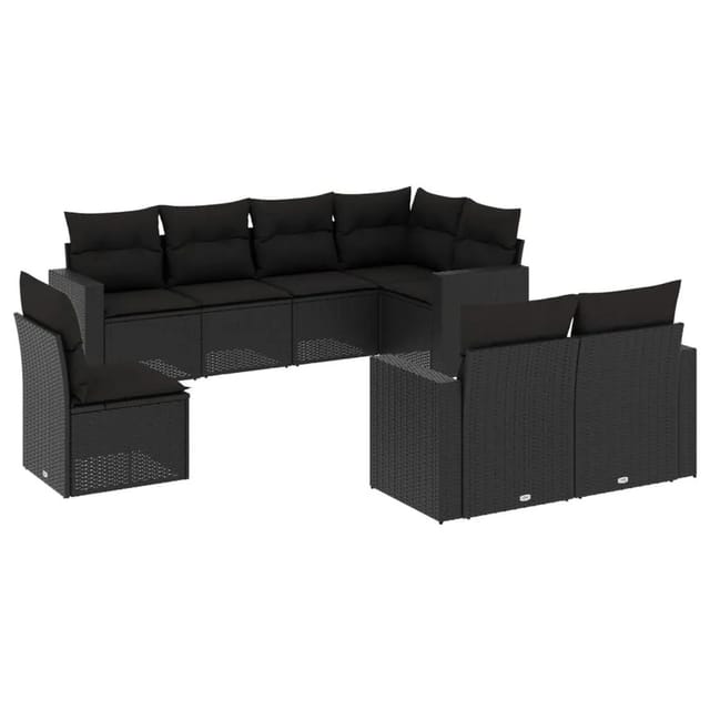 vidaXL 8-Tlg Garten-Sofagarnitur mit Kissen Schwarz Poly Rattan 3251572