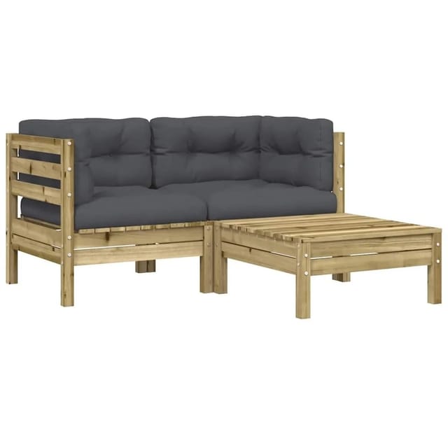 vidaXL Gartensofa mit Kissen und Hocker 2-Sitzer 838180