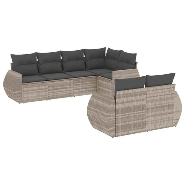 vidaXL 7-Tlg Garten-Sofagarnitur mit Kissen Hellgrau Poly Rattan 3221611