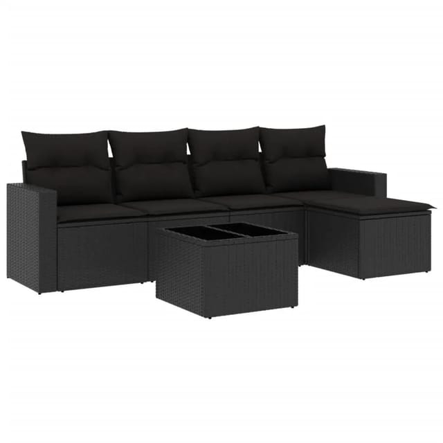 vidaXL 6-Tlg Garten-Sofagarnitur mit Kissen Schwarz Poly Rattan 3251232