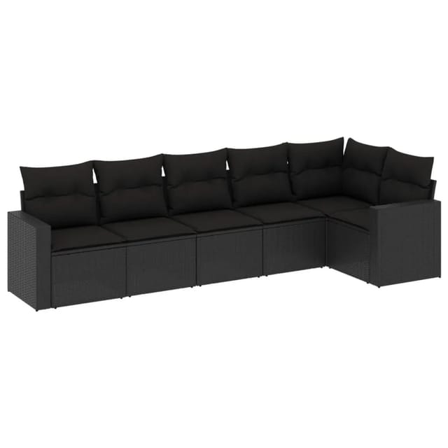 vidaXL 6-Tlg Garten-Sofagarnitur mit Kissen Schwarz Poly Rattan 3251322