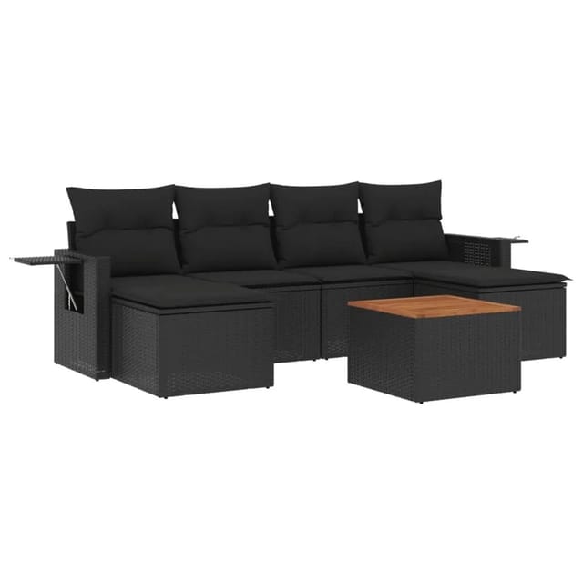 vidaXL 7-Tlg Garten-Sofagarnitur mit Kissen Schwarz Poly Rattan 3224683