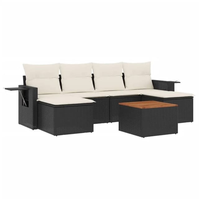 vidaXL 7-Tlg Garten-Sofagarnitur mit Kissen Schwarz Poly Rattan 3224684