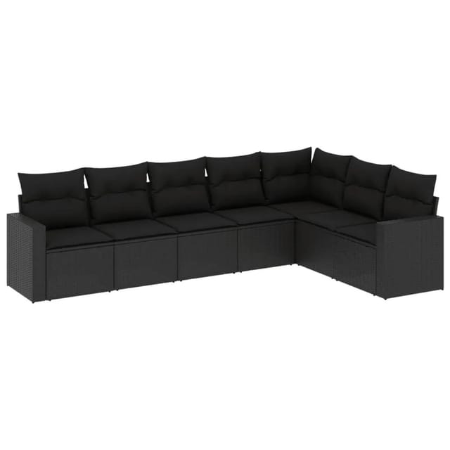 vidaXL 7-Tlg Garten-Sofagarnitur mit Kissen Schwarz Poly Rattan 3251382