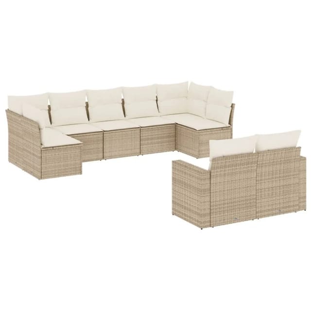 vidaXL 9-Tlg Garten-Sofagarnitur mit Kissen Beige Poly Rattan 3251755