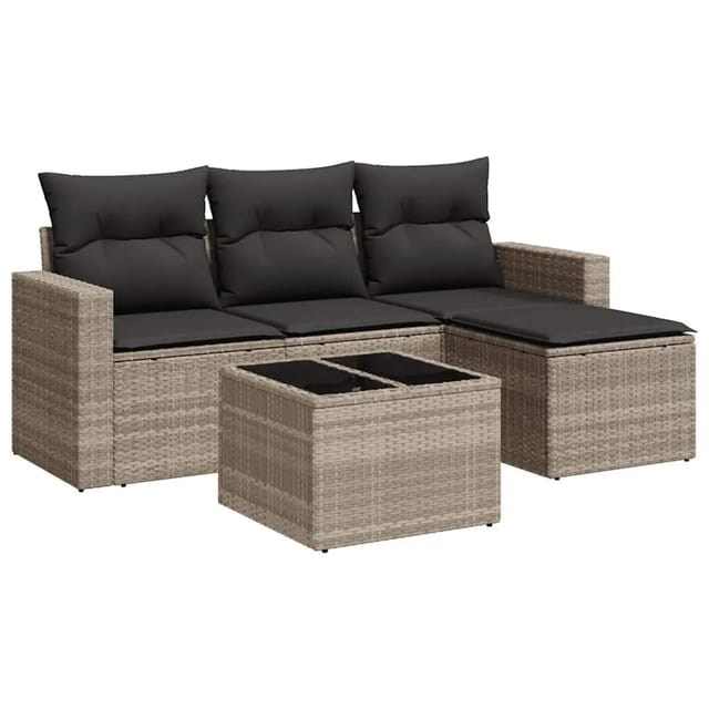 vidaXL 5-Tlg Garten-Sofagarnitur mit Kissen Hellgrau Poly Rattan 3251219