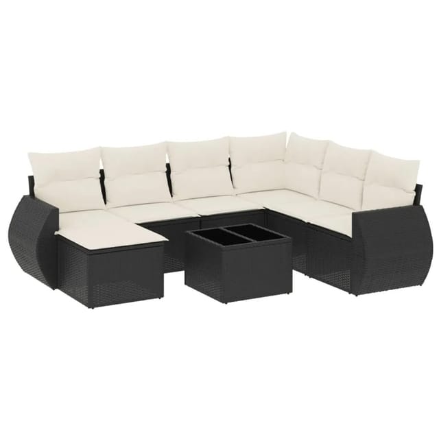 vidaXL 8-Tlg Garten-Sofagarnitur mit Kissen Schwarz Poly Rattan 3221705